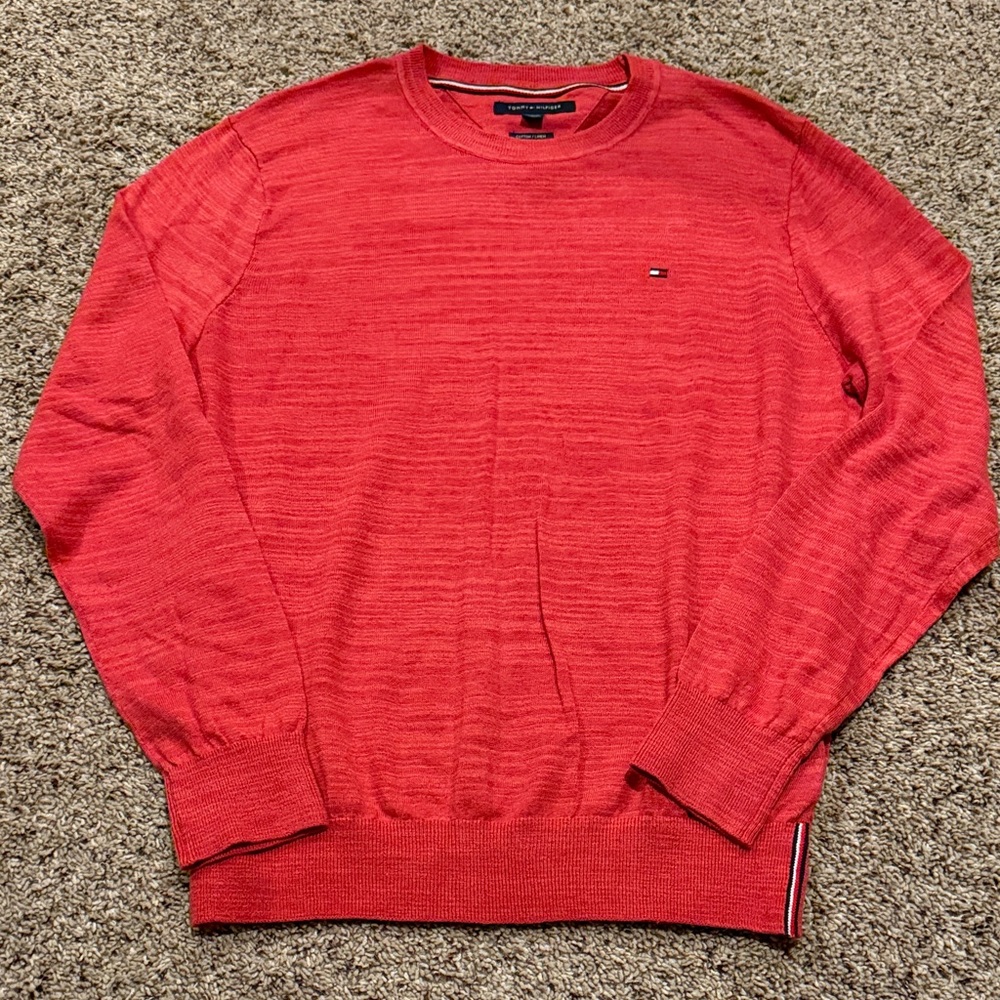 Tommy Hilfiger Textured Crewneck Sweater in Coral Red